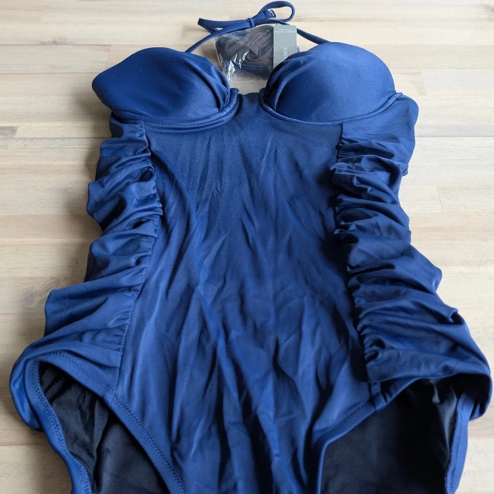 J.Crew Navy Blue Ruched Underwire Convertible One-Piece Swimsuit NWT Size‎ 6